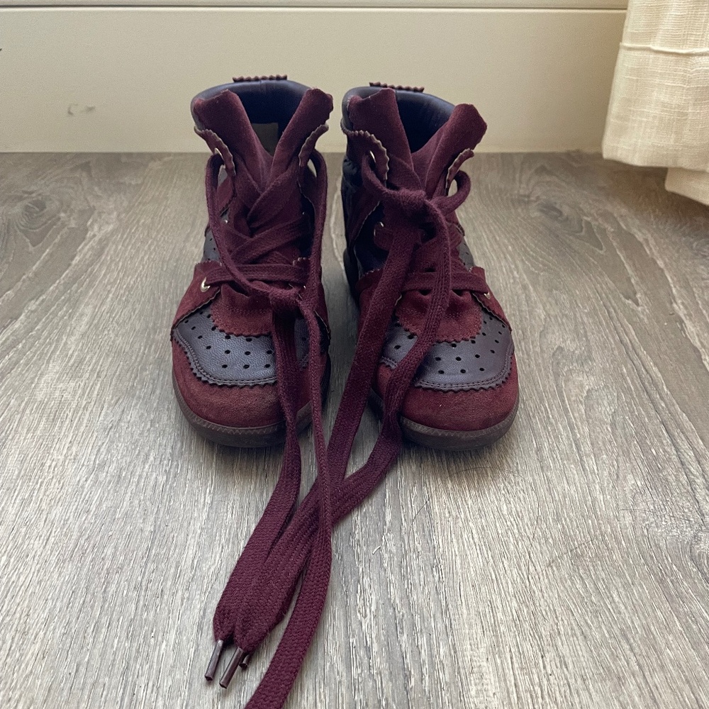 Isabel Marant Suede Wedge Sneakers Burgundy Size 6